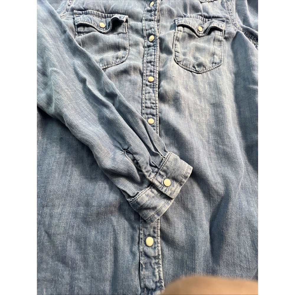 Gap Kids Denim Western Snap Button Shirt XL Distressed Shirt Tail - Picture 8 of 11